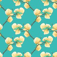 Beautiful seamless background with blooming magnolia tree branches N2