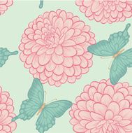 Seamless background with beautiful butterflies and flowers dahlias