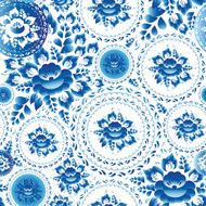 Vintage Seamless pattern with blue flowers and leaves Gzhel Vector