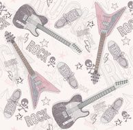 Seamless pattern with guitars shoes skulls text and stars N2