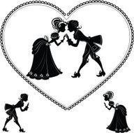 Vintage silhouettes of a kissing couple