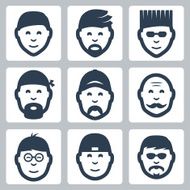Vector isolated male faces icons set N2