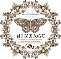 Butterflies Flowers Vector Beautiful background with a flower ornament N3