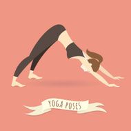Young woman practicing downward facing dog pose Flat style
