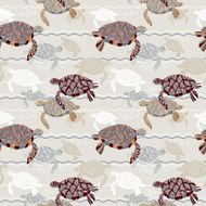 Retro creative background sea beach theme with turtle and fish