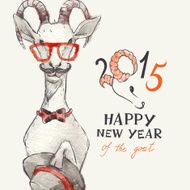 Hand Drawn Portrait of Hipster Goat N2