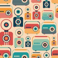 Seamless pattern with colorful retro radios and cameras