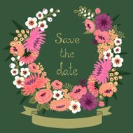 Vintage card with floral wreath Save the date N5