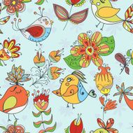 Seamless texture with flowers and birds N36