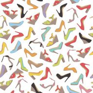 Seamless lady&#039;s shoes colorful pattern White background N2