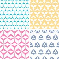 Four abstract geraldic geometric pink seamless patterns set