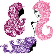 Set of Glamour girls with floral ornament on their hair