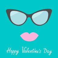 Women&#039;s glasses and lips Flat design Happy Valentines Day card