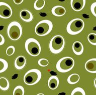 Seamless ovals and birds pattern - khaki color