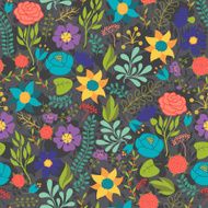 Romantic seamless pattern of various flowers in retro style N5