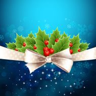 Vector christmas background with bow and holly