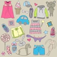 Children clothes and toys design elements set N2
