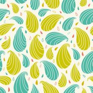 Seamless retro pattern with striped decorative curly drops N2