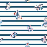 Vintage seamless pattern with stripes and butterflies