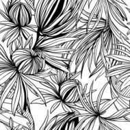 vector seamless pattern of abstract black white flowers and leaves N2
