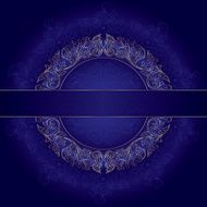 Gold frame with vintage floral elements on violet background