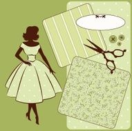 Vintage sewing elements with woman&#039;s silhouette N3