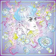 Abstract underwater graphic with girl and jellyfish