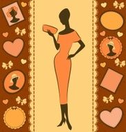 Vintage silhouette of girl on retro background Vector