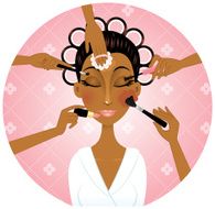African american woman applying make-up