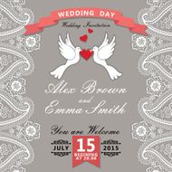 Cute template Paisley border lace hearts label cartoon pigeons N2