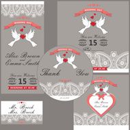 Wedding design template with Paisley border cartoon pigeons