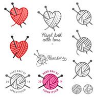 Set of hand knit labels badges and design elements