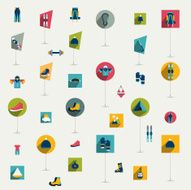 Winter sport and hiking flat icon collection Vector colorful set