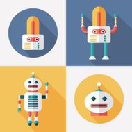 Robots flat round and square icons with shadows Set 15