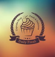 Cupcake food label over blurred background N9