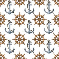 Vector pattern with anchors and ship&#039;s wheels N2