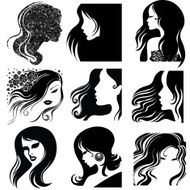 Vector set of closeup portraits - beautiful woman