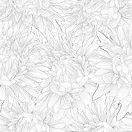 Beautiful monochrome black and white seamless background with flowers N14