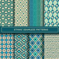 Set of blue white abstract ethnic geometric seamless pattern