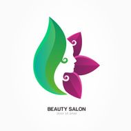 Beautiful woman&#039;s profile and flower leaves Vector logo design template