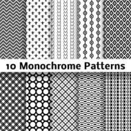 Monochrome different vector seamless patterns (tiling)