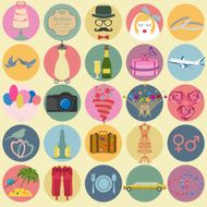 Set of vintage wedding fashion style and travel elements icons N6