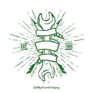 Vintage Hipster Logo Crossed Arrows and Wrench with Ribbon Vector