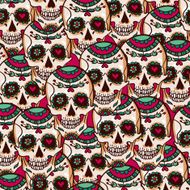 Skull and Flowers Seamless Background N2