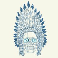 Conceptual polygonal human skull in native american indian chief headdress