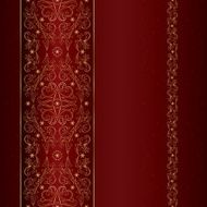 Gold floral vintage seamless pattern on red Vector background N2
