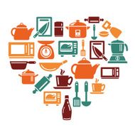 Kitchen Utensils and Appliances Icons in Heart Shape N2