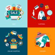 Shopping clothing flat icons set