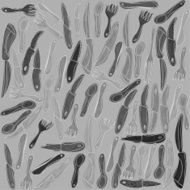 Illustration Hand Drawn Grey Set of Cutlery Seamless Pattern