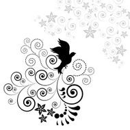 Background with silhouettes of birds and floral elements